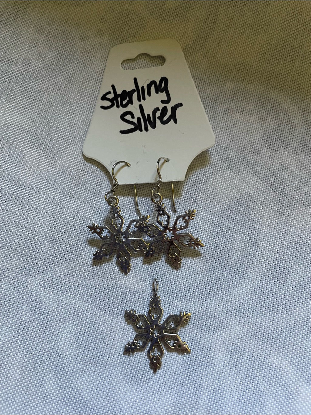 Sterling Silver Snowflake Earrings And Pendant Set